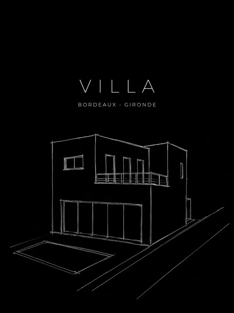 Esquisse blanche sur fond noir d’une villa contemporaine à Bordeaux